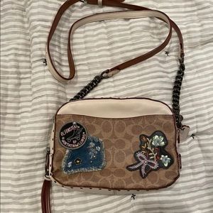 Coach Camera Bag in Signature Leather with Patches and Rivets